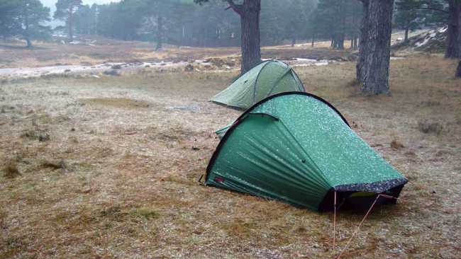 Snowy tents near Bob Scott's bothy